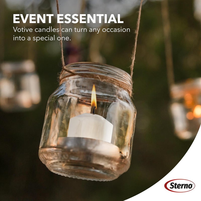 Sterno 72-Pack Votive Candles Bulk Pack - Long Lasting Tea Lights, Burns Up to 10 Hours - Unscented White Votive Candles for Indoors or Outdoors - Use as Party Decor or Centerpiece Table Decorations - Image 3